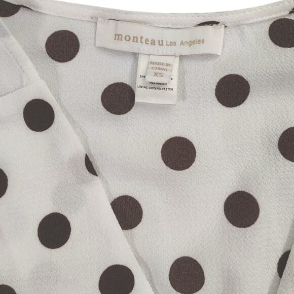 Monteau Women's Surplice Neck Polka Dot Flounce Dress with Tie Front Size XS - Picture 2 of 9